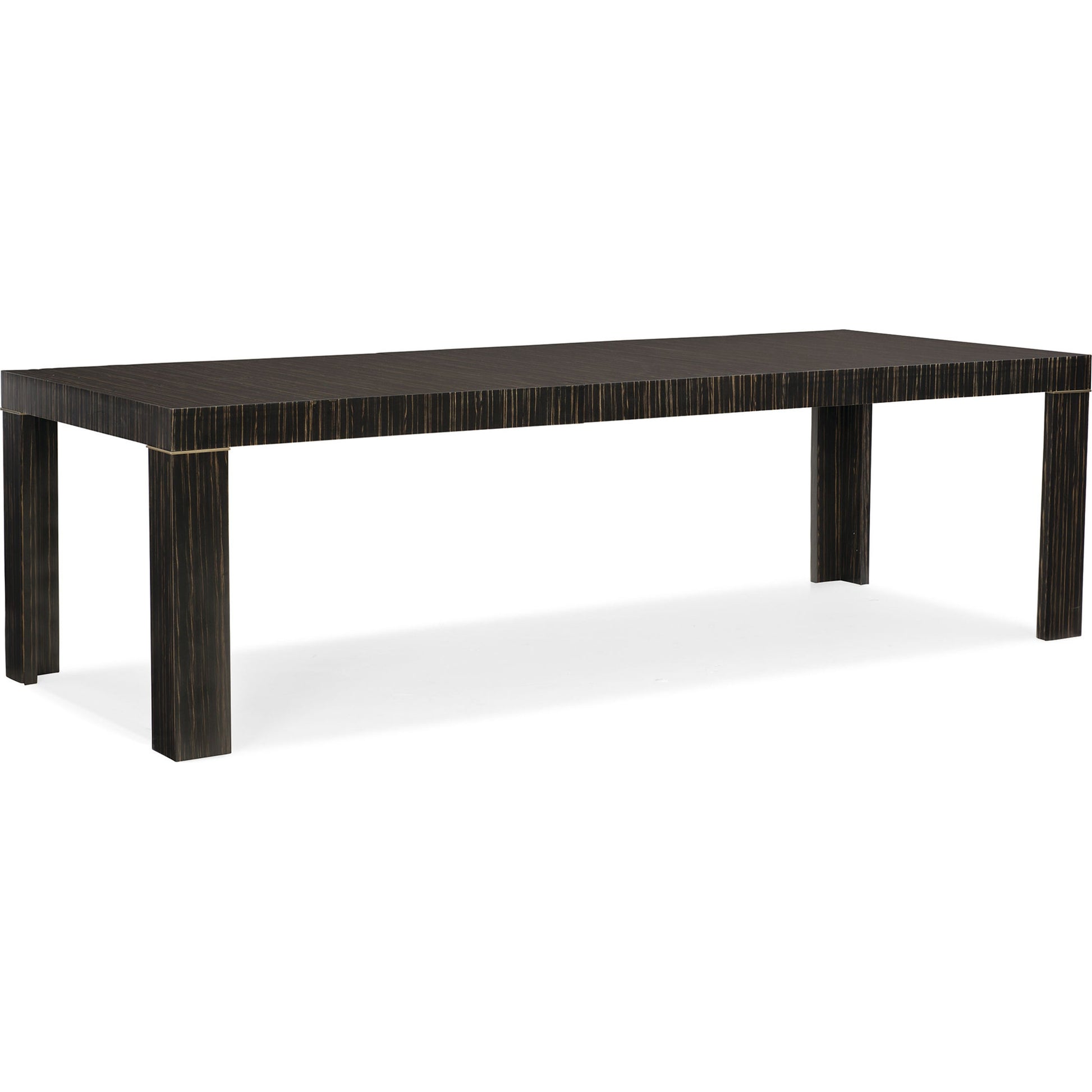 Edge Dining Table by Caracole in bronze, ebony and striated ebony, lucent bronze metallic paint. Made from asian hardwood, engineered ebony in a modern style.