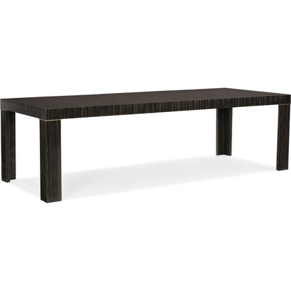 Edge Dining Table by Caracole in bronze, ebony and striated ebony, lucent bronze metallic paint. Made from asian hardwood, engineered ebony in a modern style.