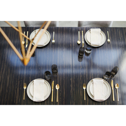 Edge Dining Table by Caracole in bronze, ebony and striated ebony, lucent bronze metallic paint. Made from asian hardwood, engineered ebony in a modern style.