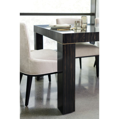Edge Dining Table by Caracole in bronze, ebony and striated ebony, lucent bronze metallic paint. Made from asian hardwood, engineered ebony in a modern style.