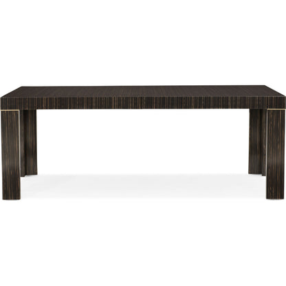 Edge Dining Table by Caracole in bronze, ebony and striated ebony, lucent bronze metallic paint. Made from asian hardwood, engineered ebony in a modern style.