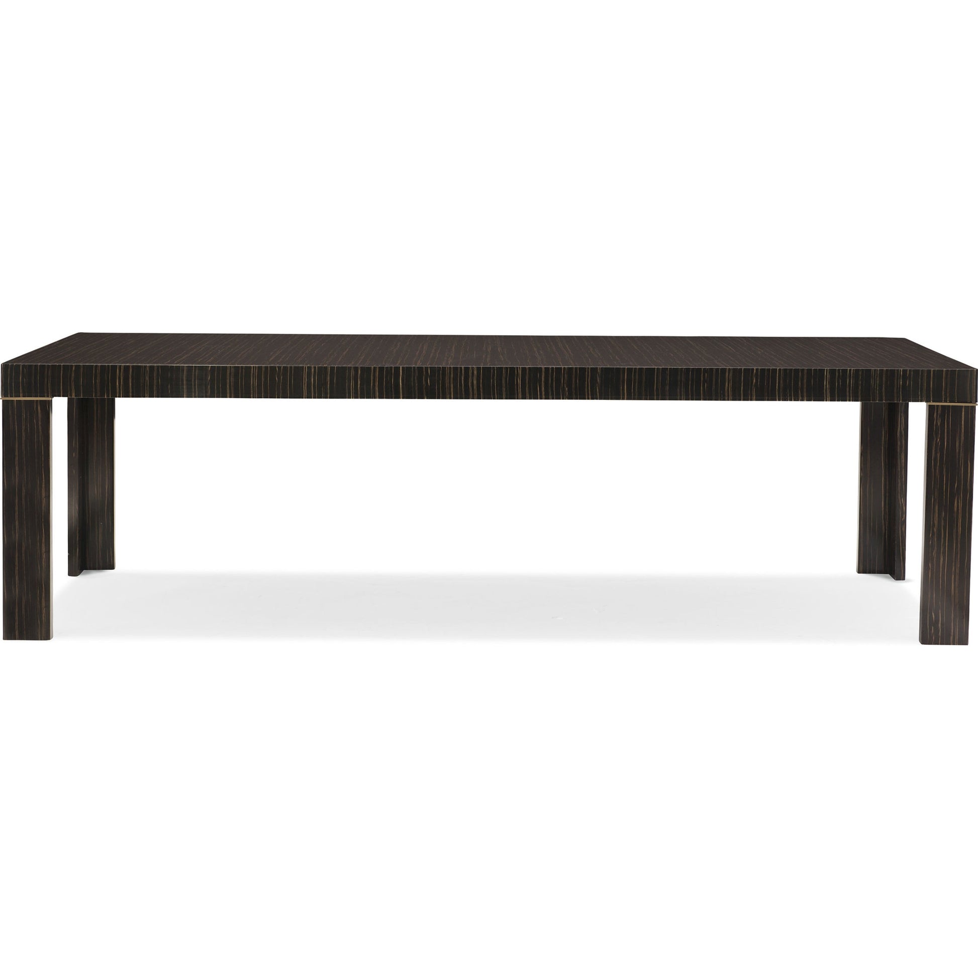 Edge Dining Table by Caracole in bronze, ebony and striated ebony, lucent bronze metallic paint. Made from asian hardwood, engineered ebony in a modern style.