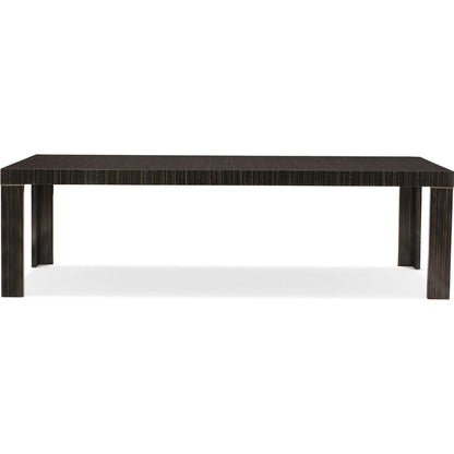 Edge Dining Table by Caracole in bronze, ebony and striated ebony, lucent bronze metallic paint. Made from asian hardwood, engineered ebony in a modern style.