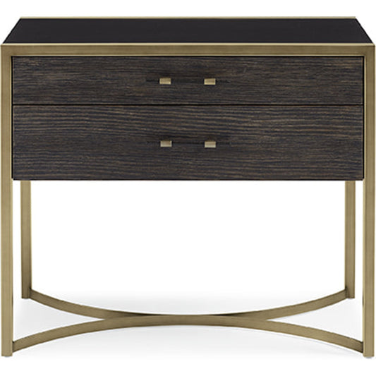 Remix Wide Nightstand by Caracole in natural and cerused oak, black stained ash, bronze gold metal. Made from hardwood, metal, ash, oak in a transitional style.