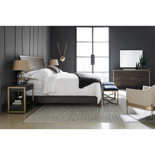 Remix Bed by Caracole in natural and cerused oak, bronze gold metal. Made from ash, metal, quarter oak in a modern style.