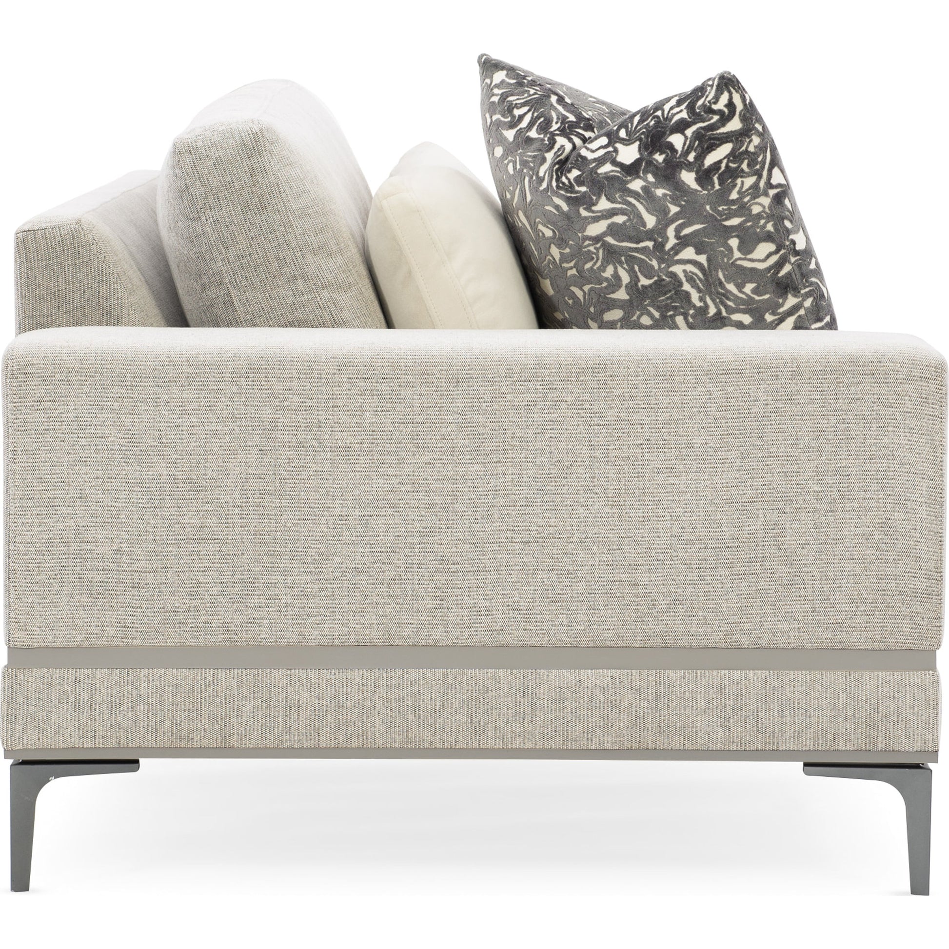 Repetition Loveseat by Caracole in zinc and london fog. Made from birch in a modern style.