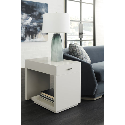 Expressions End Table by Caracole in natural and winter haze. Made from asian hardwood in a modern style.