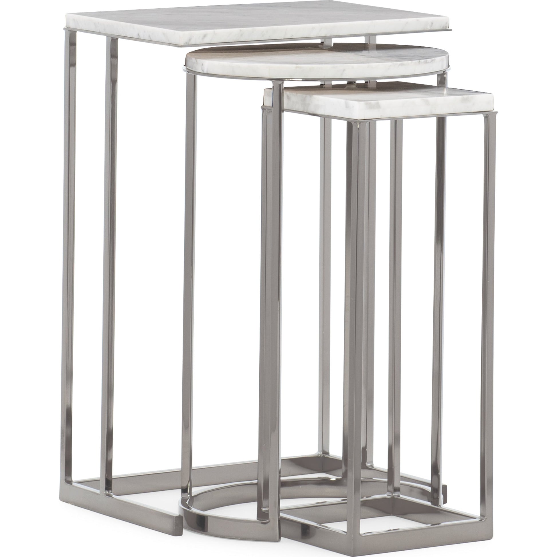 Exposition Nesting End Tables by Caracole in nickel, marble. Made from metal, marble in a modern style.