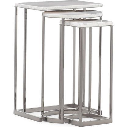 Exposition Nesting End Tables by Caracole in nickel, marble. Made from metal, marble in a modern style.