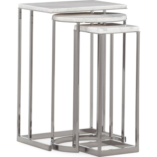 Exposition Nesting End Tables by Caracole in nickel, marble. Made from metal, marble in a modern style.