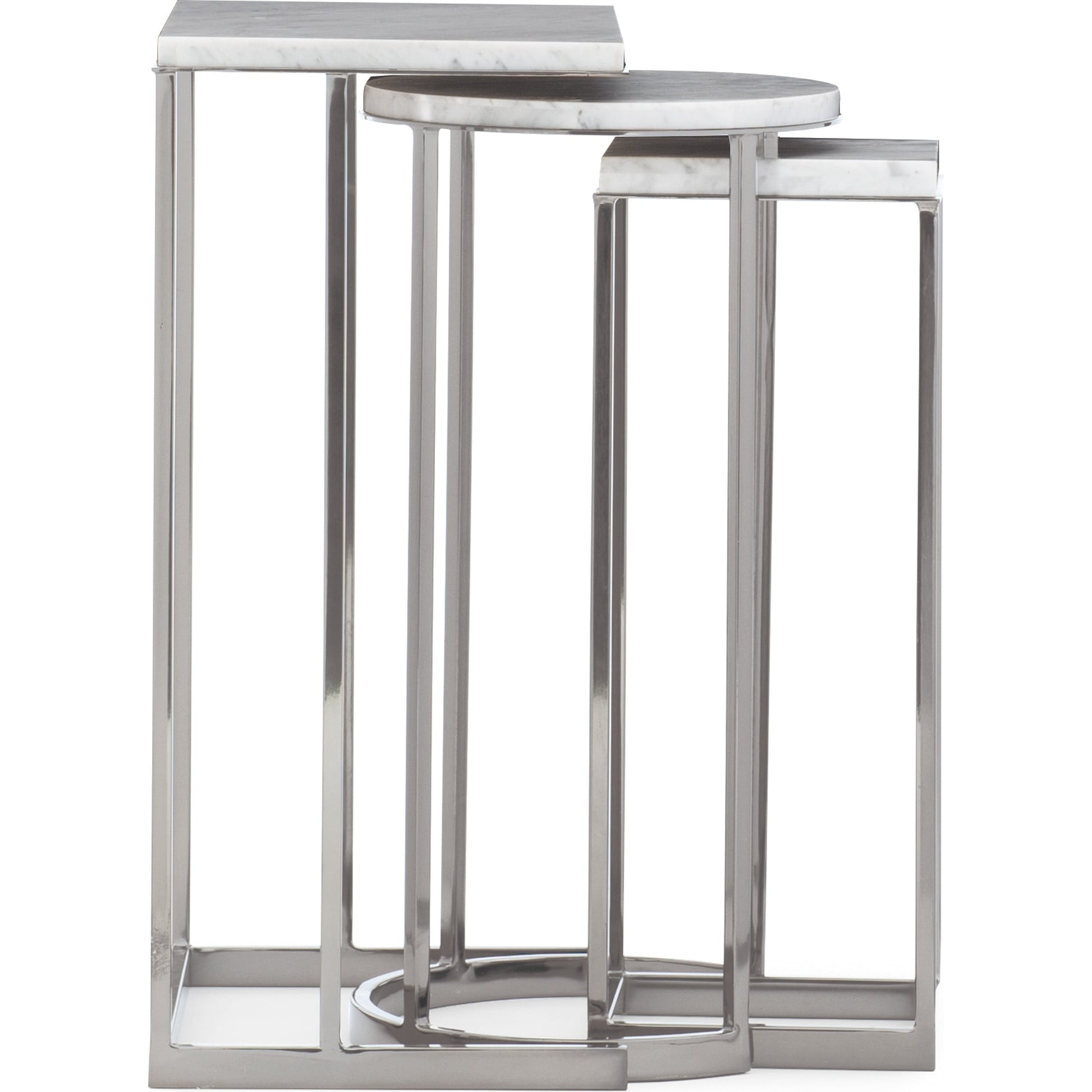 Exposition Nesting End Tables by Caracole in nickel, marble. Made from metal, marble in a modern style.