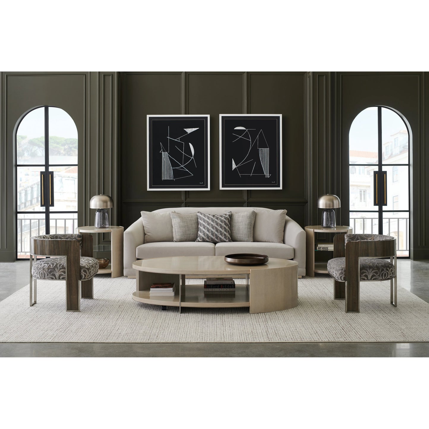 001 SI-1955831 | Lifestyle | Da Vita Sofa by Caracole in cloud, grey, silver and soft silver. Made from pine in a transitional style.