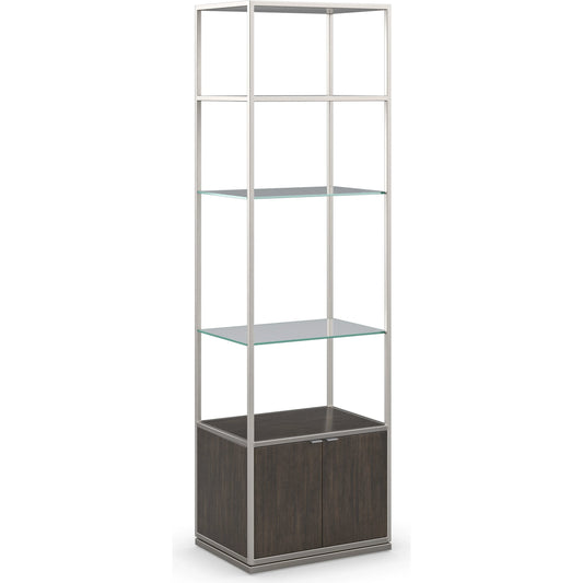 La Moda Display Unit Pier by Caracole in natural and sepia, thunder, smoked stainless. Made from birch, metal, koto in a modern style.