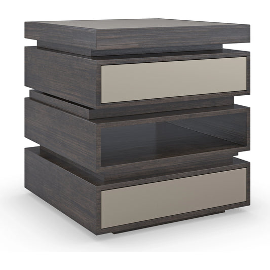 La Moda End Table by Caracole in bronze and sepia. Made from birch, bronze mirror in a modern style.