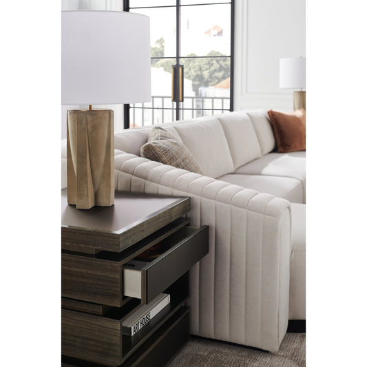 La Moda End Table by Caracole in bronze and sepia. Made from birch, bronze mirror in a modern style.