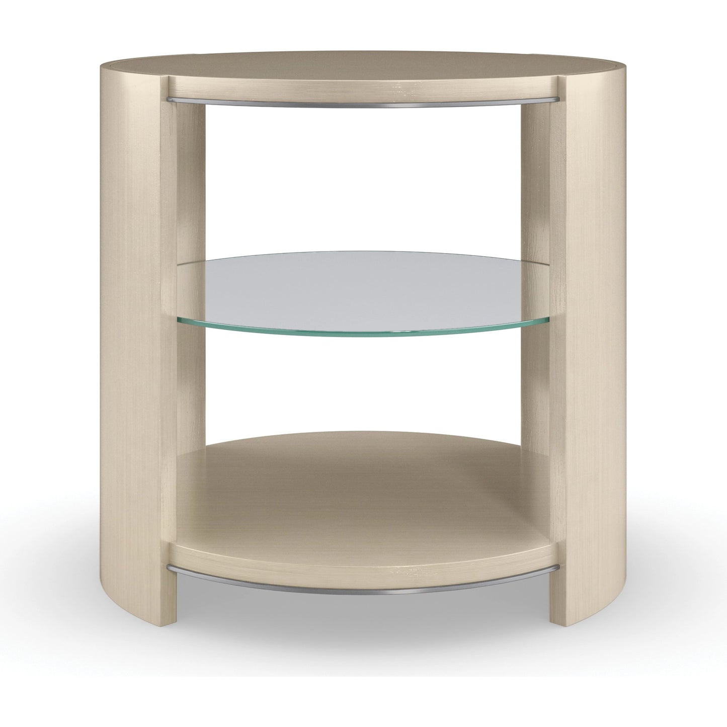 003 SI-1955850 | Additional Silo | Da Vita Round End Table by Caracole in silver and thunder, smoked stainless steel. Made from birch, koto in a modern style.