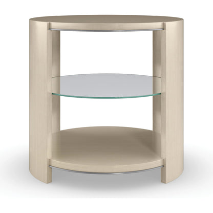 Da Vita Round End Table by Caracole in silver and thunder, smoked stainless steel. Made from birch, koto in a modern style.