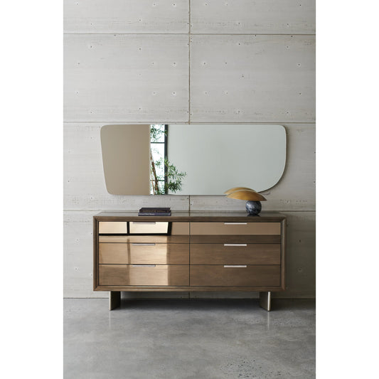 La Moda Dresser by Caracole in bronze, silver and sepia, smoked stainless steel. Made from birch, bronze mirror in a modern style.