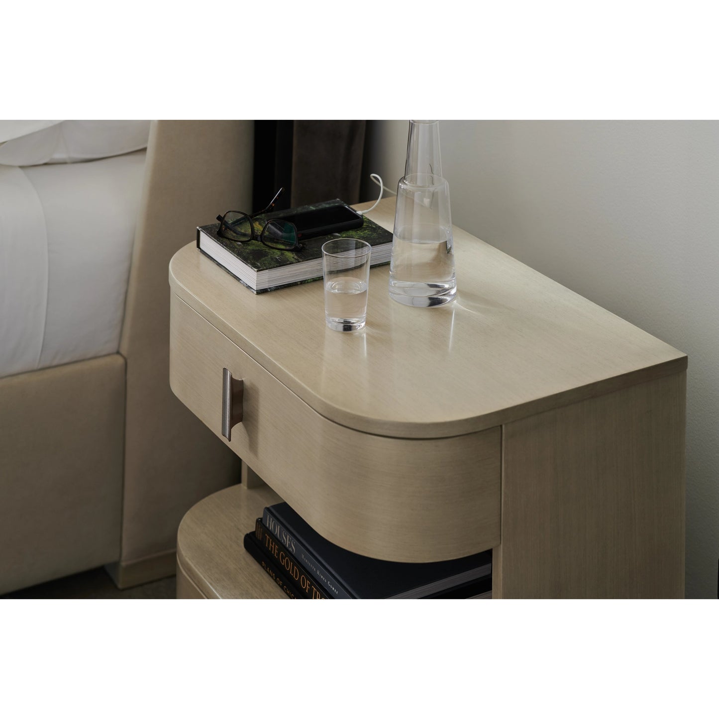 004 SI-1955867 | Lifestyle | Da Vita Open Nightstand by Caracole in cream and thunder. Made from birch, koto in a modern style.