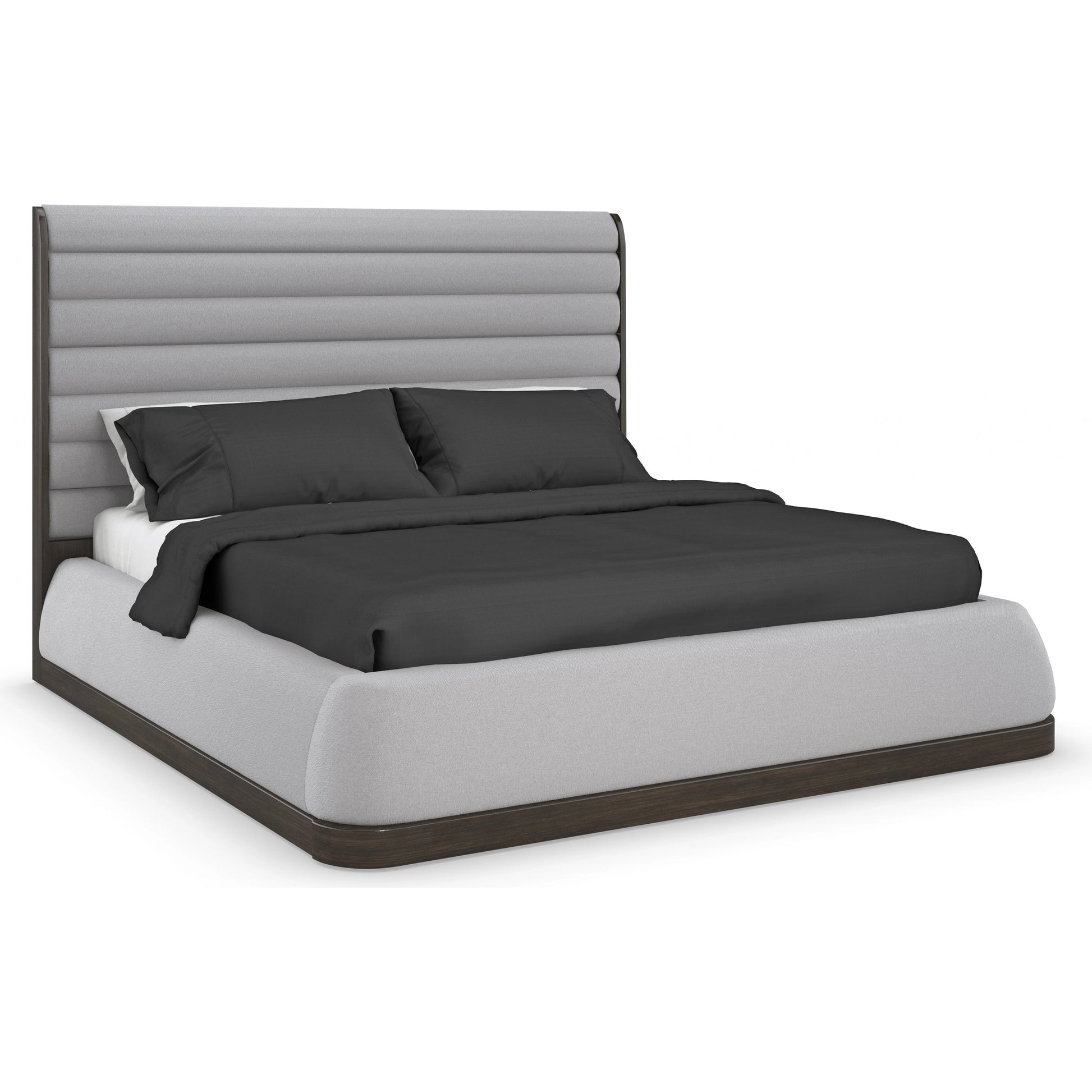 La Moda Upholstered Panel Bed by Caracole in gray and sepia. Made from birch in a modern style.