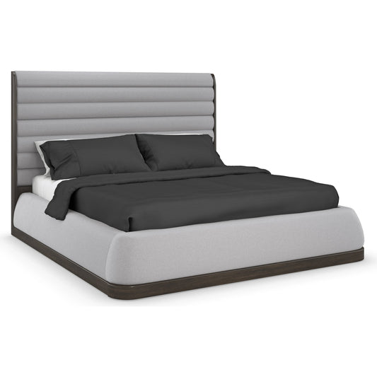 La Moda Upholstered Panel Bed by Caracole in gray and sepia. Made from birch in a modern style.