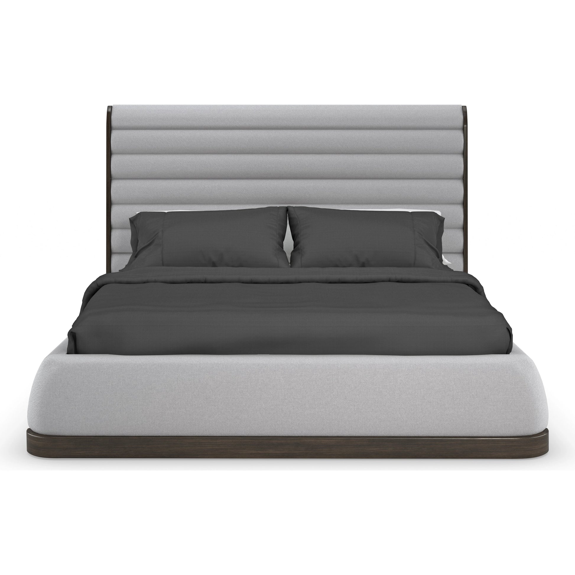 La Moda Upholstered Panel Bed by Caracole in gray and sepia. Made from birch in a modern style.