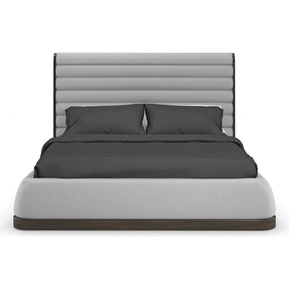 La Moda Upholstered Panel Bed by Caracole in gray and sepia. Made from birch in a modern style.