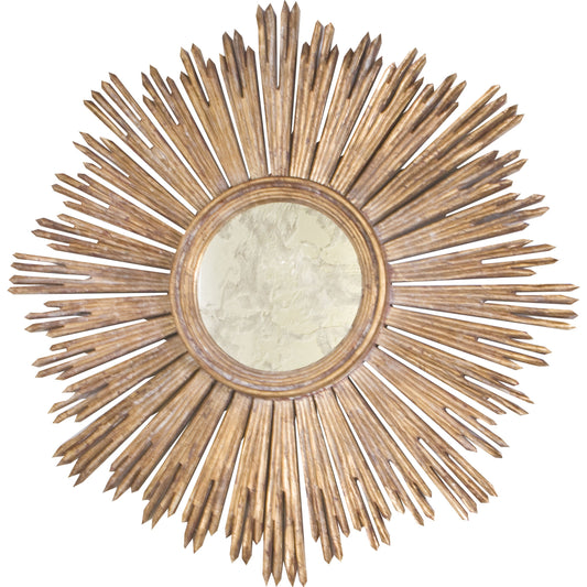 Margeaux Handcarved Starburst Mirror by Worlds Away. Made from hardwood solids, glass in a transitional style.