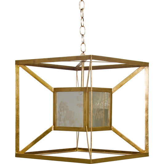 Maxwell Iron Box Chandelier Pendant by Worlds Away in gold. Made from metal, glass in a modern style.