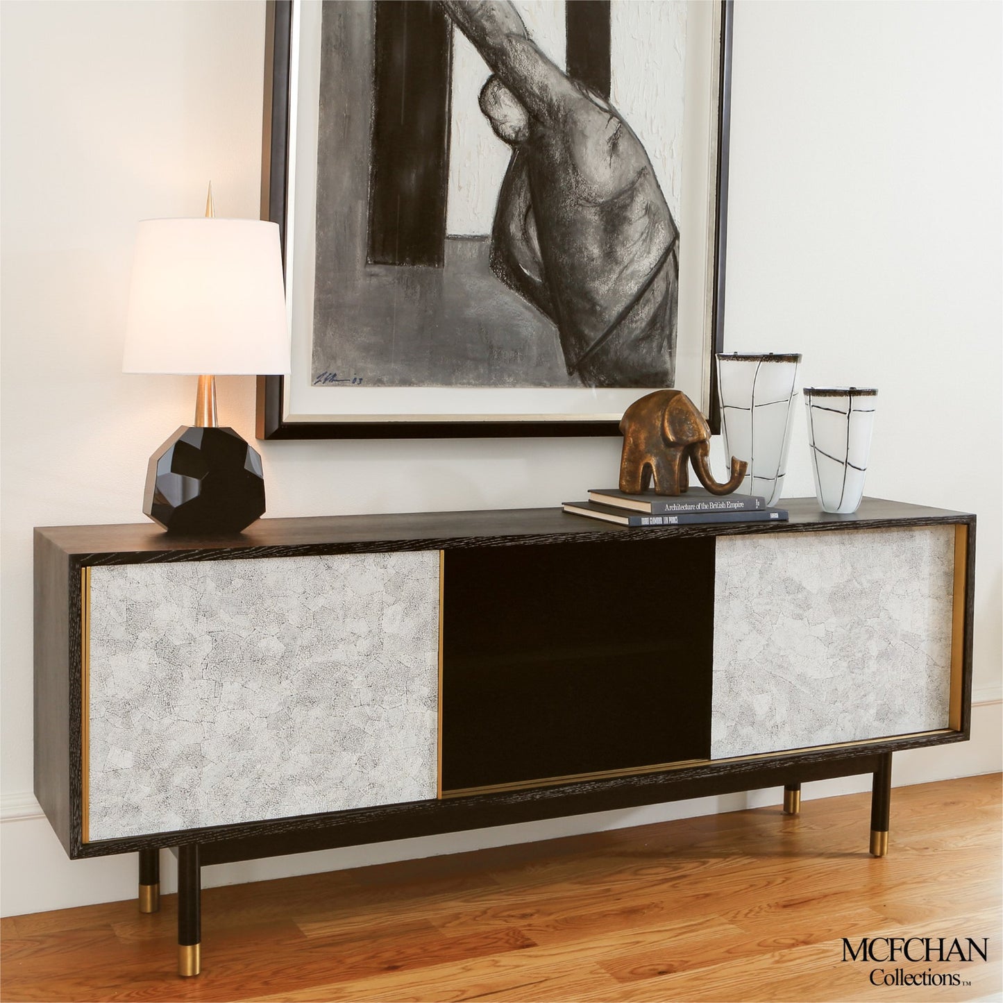 004 SR-701788 | Additional Silo | Ostara Media Cabinet by Global Views in acacia, oak. Made from beech, mdf, brass sabots, egg shell in a modern style.