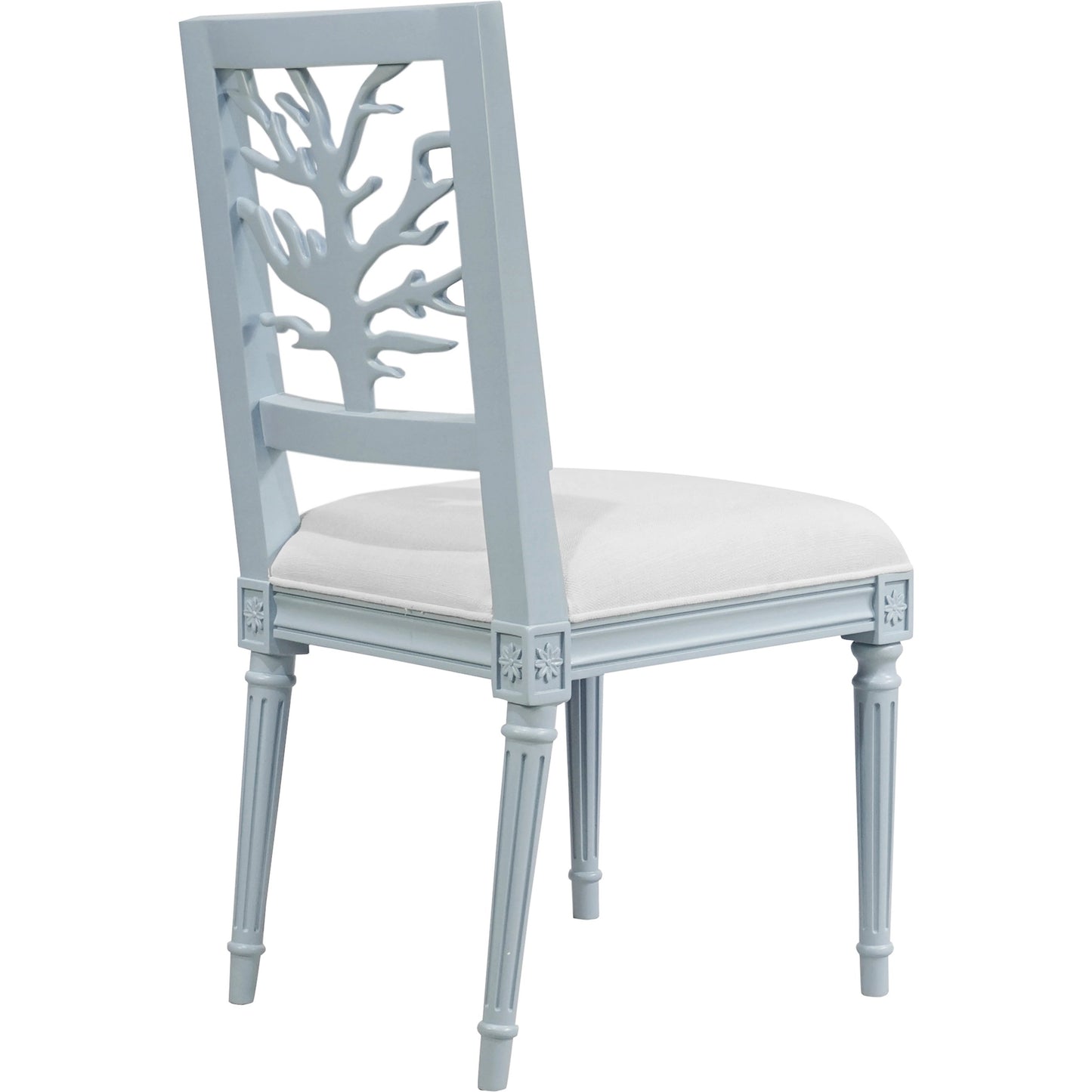 002 SI-1966067 | Additional Silo | McKay Coral Motif Back Dining Chair by Worlds Away in white and light blue. Made from unique in a coastal style.