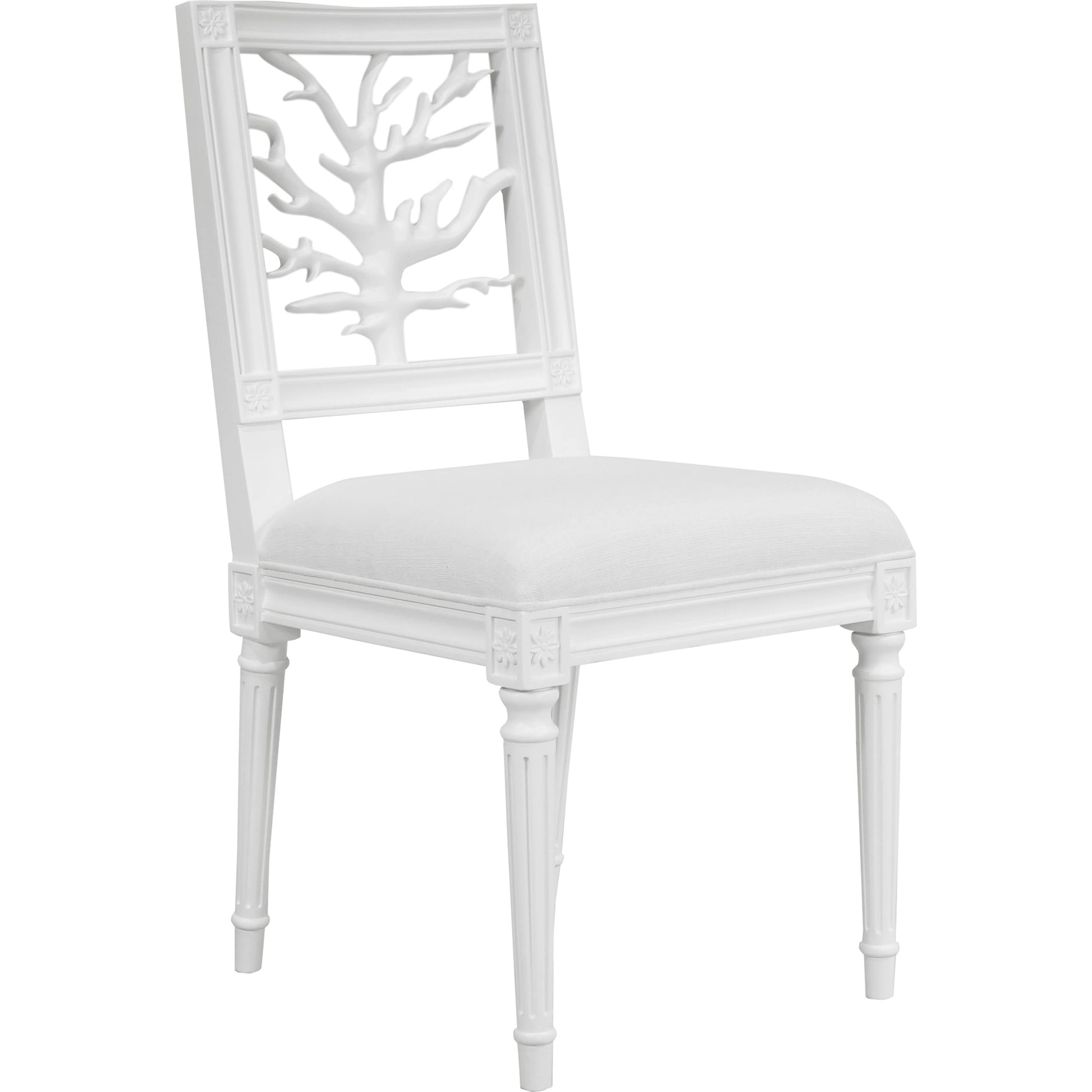 McKay Coral Motif Back Dining Chair by Worlds Away in white and light blue. Made from unique in a coastal style.