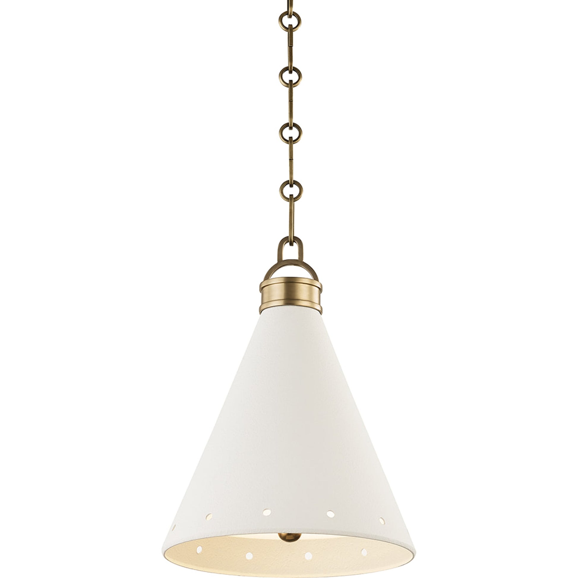 Plaster NO.1 1 Light Pendant by Hudson Valley in aged brass white plaster. Made from steel in a modern style.