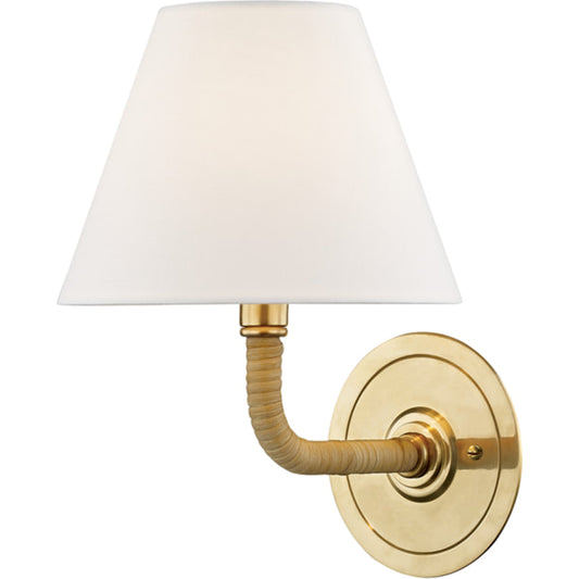 Curves NO.1 Wall Sconce by Hudson Valley in aged brass. Made from brass in a transitional style.
