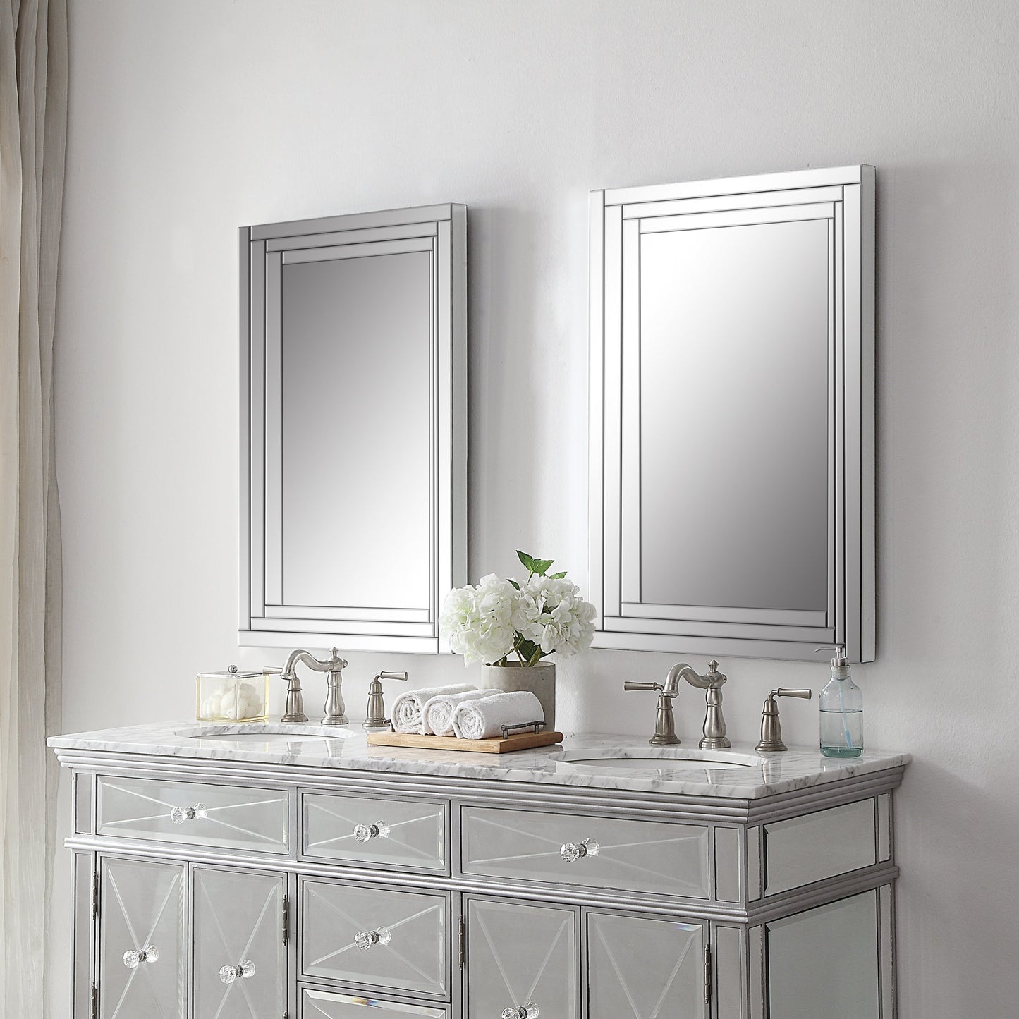 009 S-251744 | Lifestyle | Alanna Frameless Vanity Mirror by Uttermost. Made from glass, mdf in a modern style.