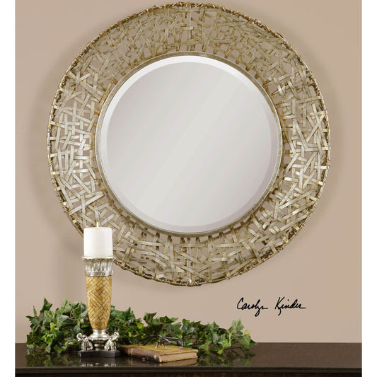 Alita Woven Metal Mirror by Uttermost in light. Made from glass, iron, mdf in a modern style.