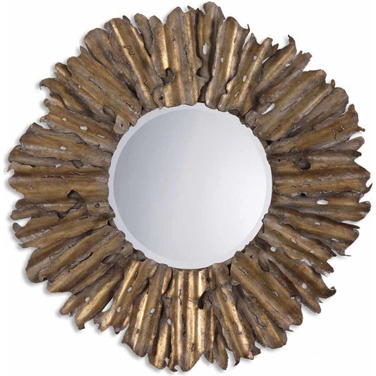 Hemani Mirror by Uttermost in gold. Made from metal in a modern style.