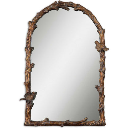 Paza Arch Mirror by Uttermost in gold. Made from metal, resin in a cottage & farmhouse style.