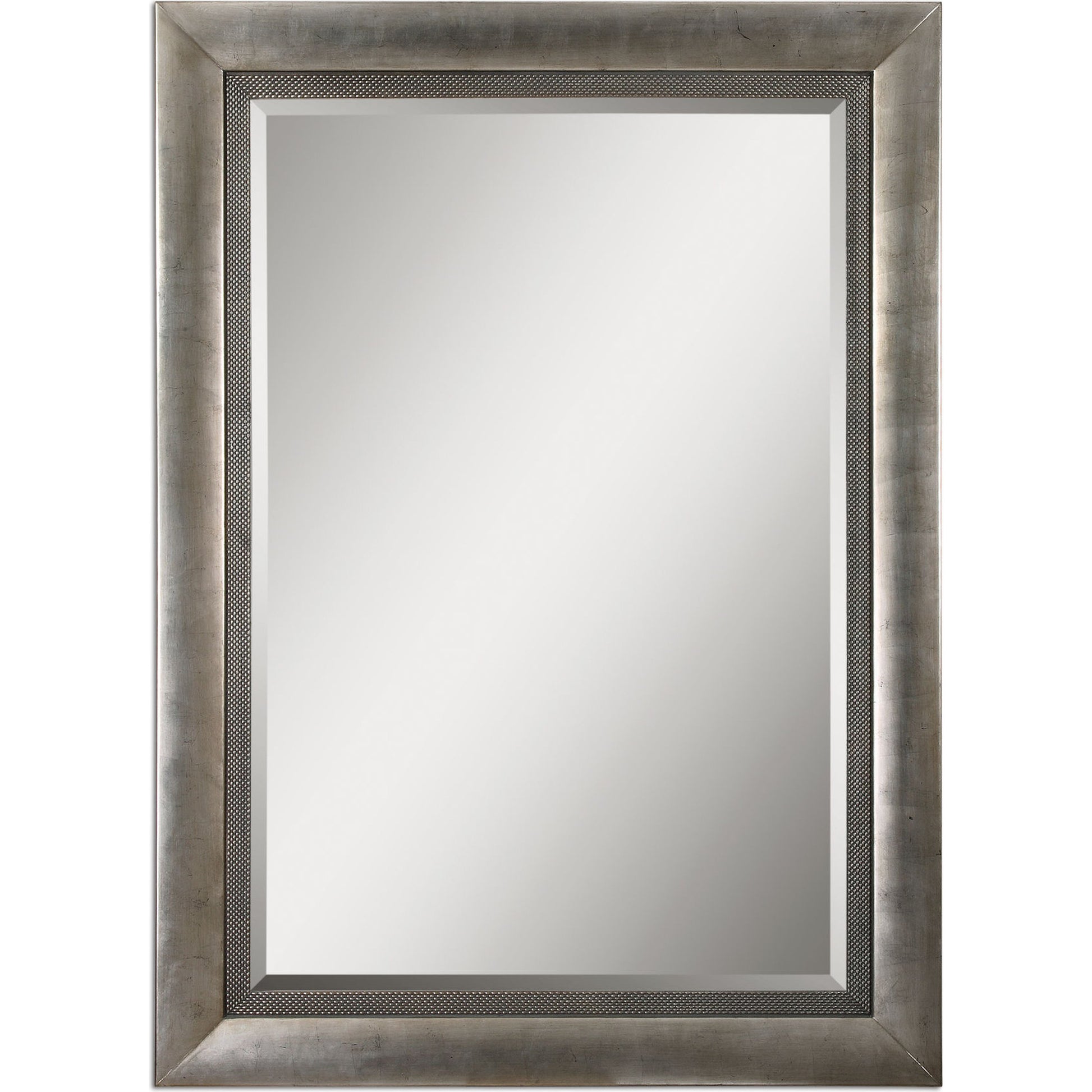 Gilford Mirror by Uttermost in silver. Made from wood in a transitional style.
