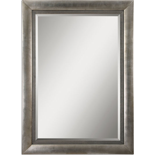 Gilford Mirror by Uttermost in silver. Made from wood in a transitional style.