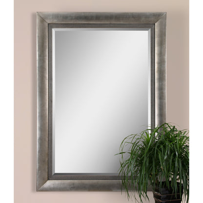 Gilford Mirror by Uttermost in silver. Made from wood in a transitional style.
