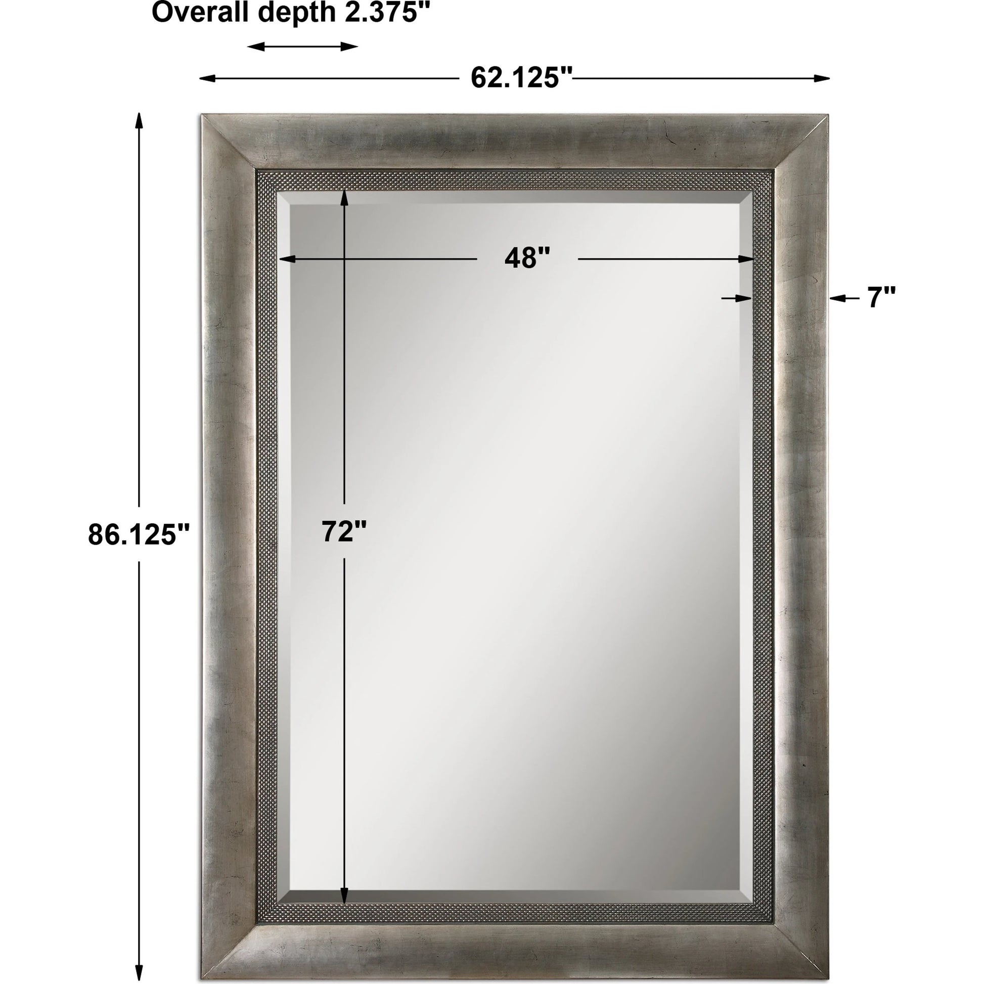 Gilford Mirror by Uttermost in silver. Made from wood in a transitional style.