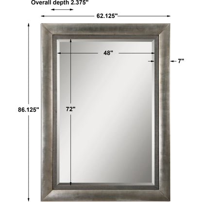 Gilford Mirror by Uttermost in silver. Made from wood in a transitional style.