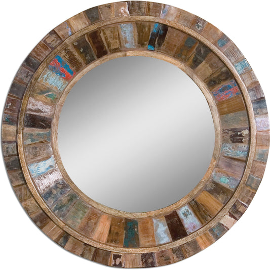 Jeremiah Round Wood Mirror by Uttermost. Made from reclaimed wood, mirror in a eclectic & global style.