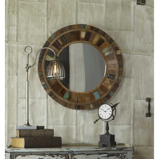 Jeremiah Round Wood Mirror by Uttermost. Made from reclaimed wood, mirror in a eclectic & global style.