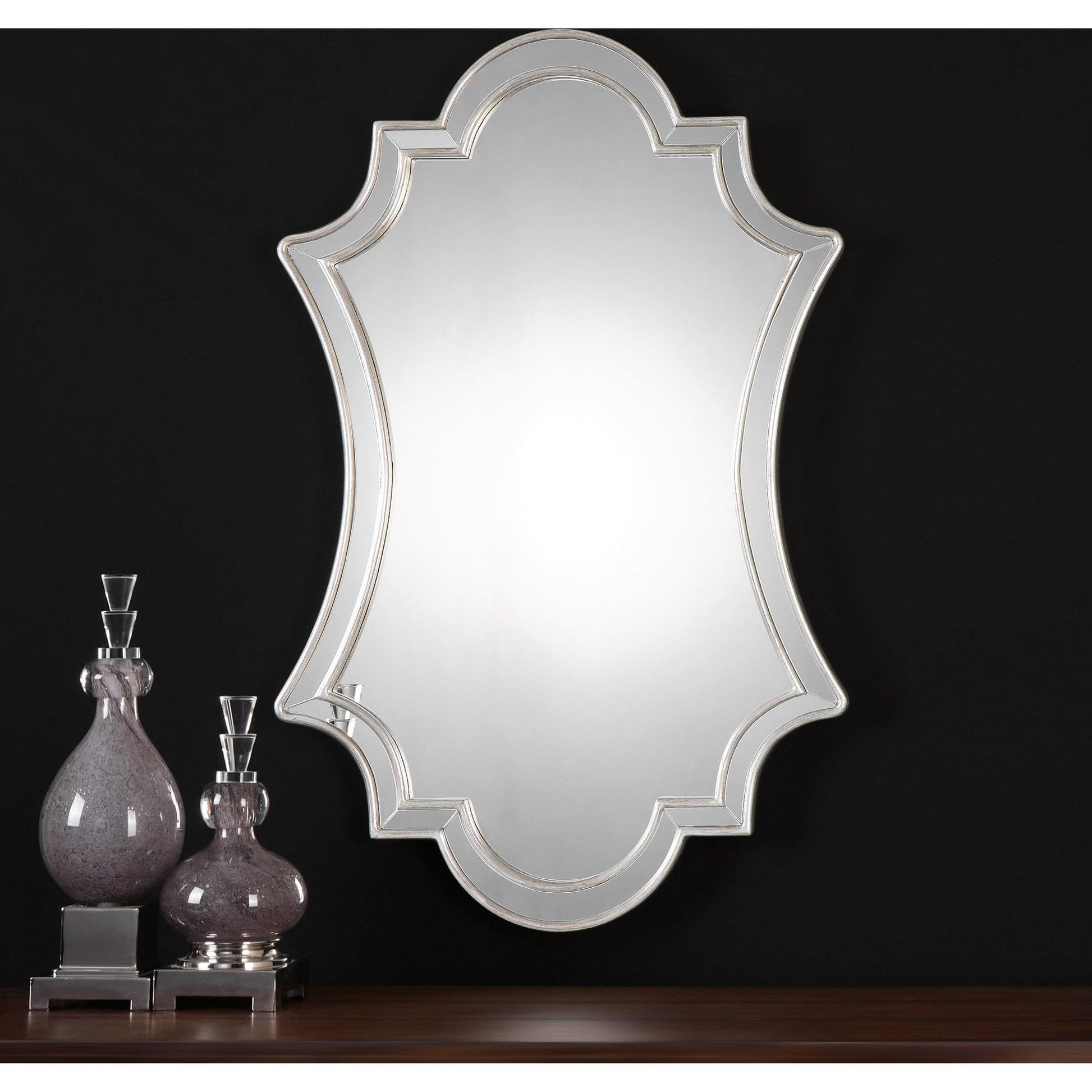Elara Wall Mirror by Uttermost in silver. Made from pu leather, mdf, glass in a transitional style.
