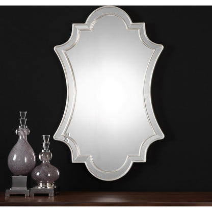 Elara Wall Mirror by Uttermost in silver. Made from pu leather, mdf, glass in a transitional style.