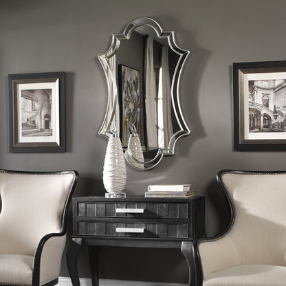 Elara Wall Mirror by Uttermost in silver. Made from pu leather, mdf, glass in a transitional style.