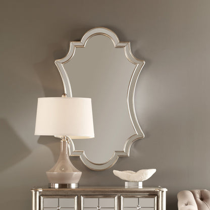 Elara Wall Mirror by Uttermost in silver. Made from pu leather, mdf, glass in a transitional style.