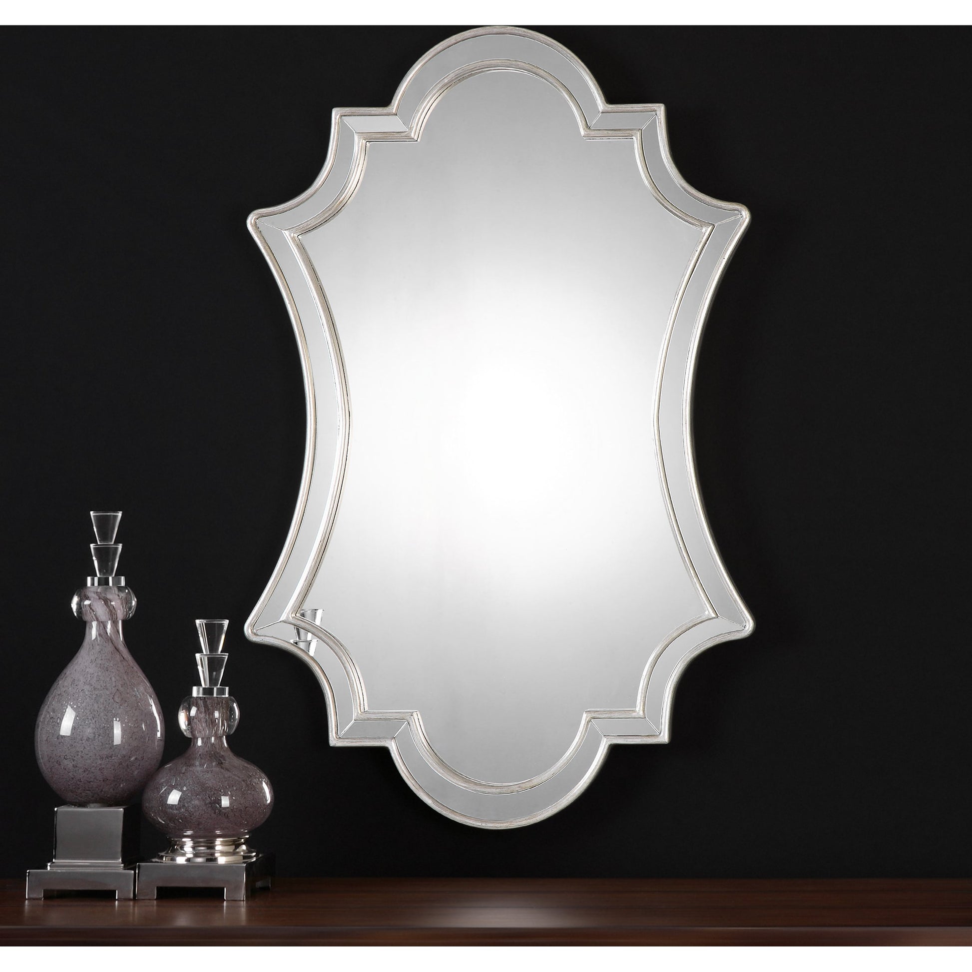 Elara Wall Mirror by Uttermost in silver. Made from pu leather, mdf, glass in a transitional style.